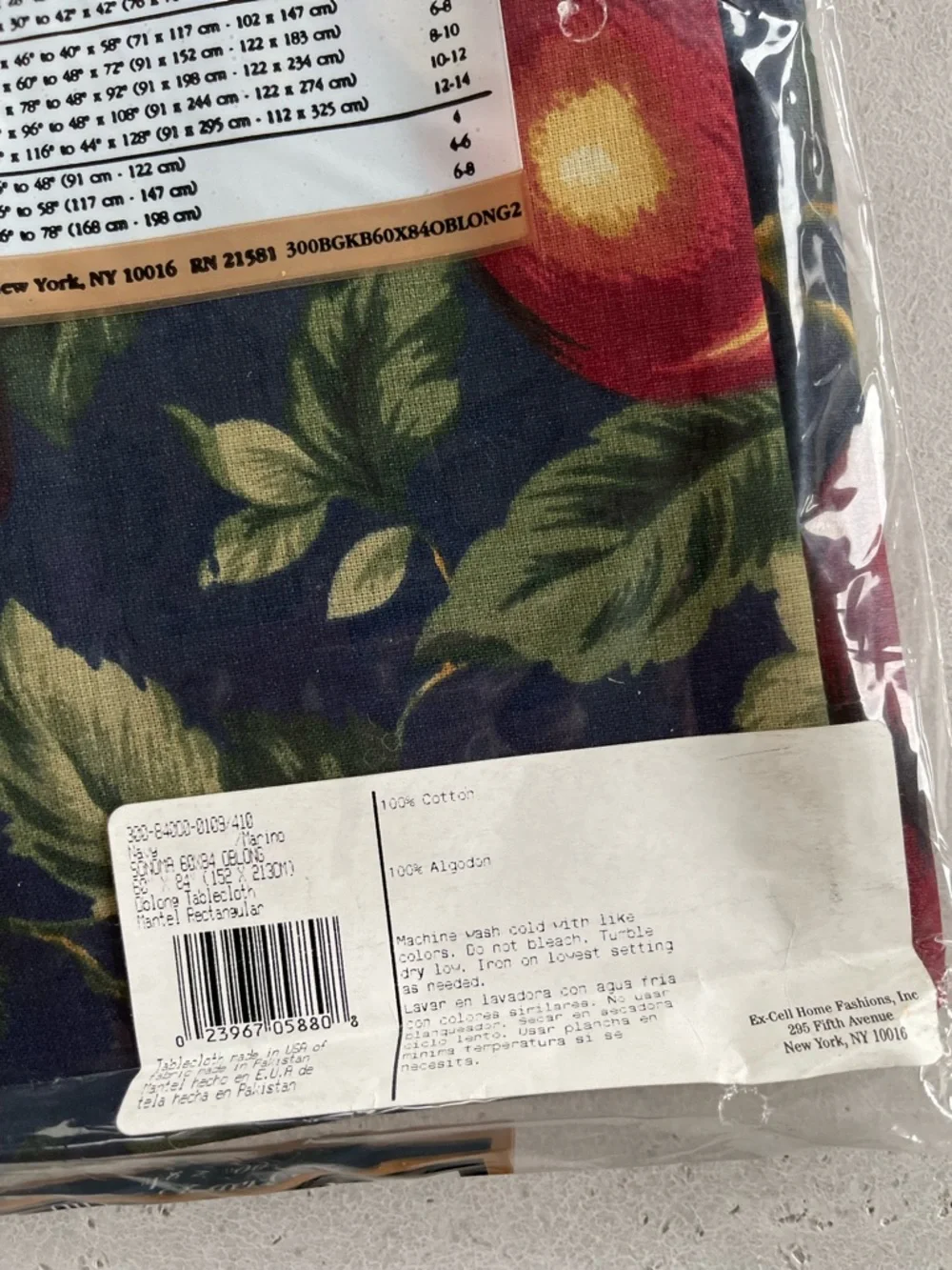 Vintage Kemp & Beatley NEW Sonoma Fruit Fabric Tablecloth 60x84
